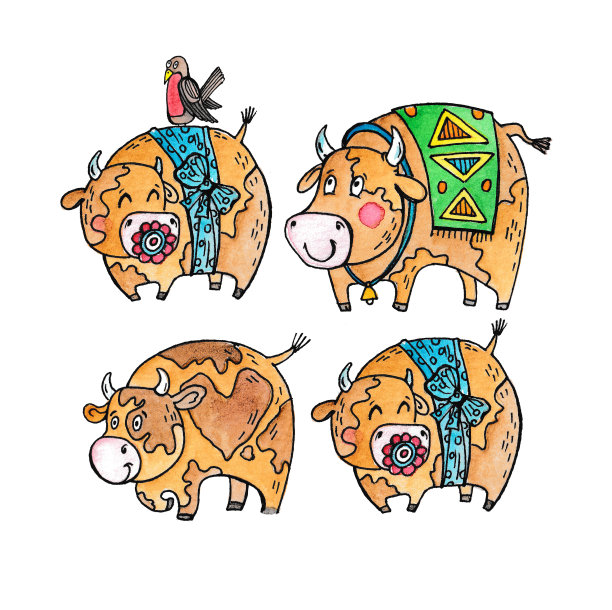 收藏公牛和小牛，象征新年和十二生肖图片下载