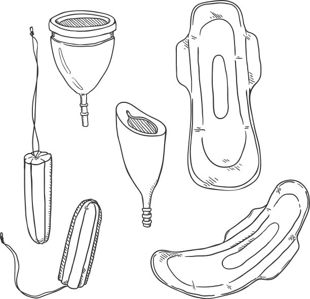 素描集卫生棉条、月经杯和卫生图片下载