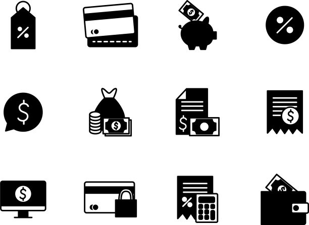 孤立的金钱剪影风格的图标集图片下载