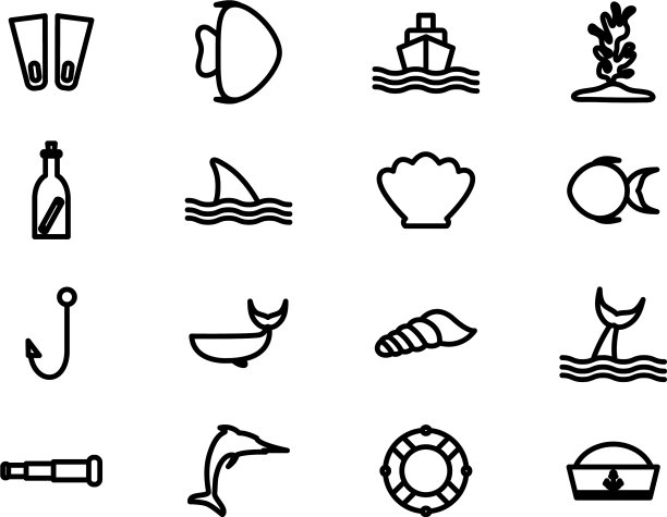 孤立的海洋生物剪影风格的图标集图片下载