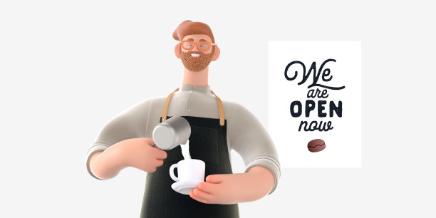 咖啡店3D插图图片下载