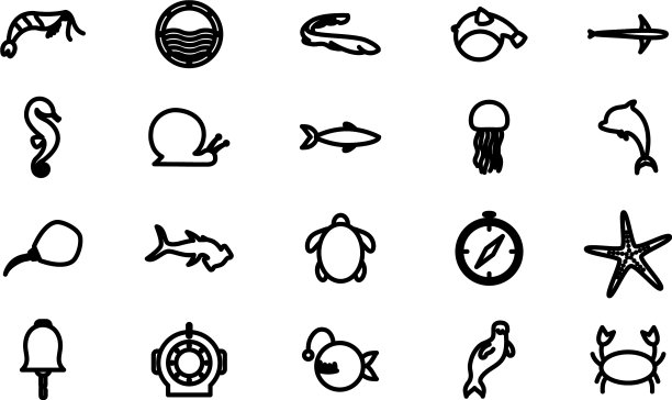 孤立的海洋生物剪影风格的图标集图片下载