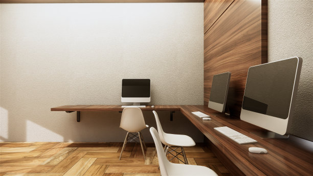 商务办公-漂亮的大房间办公室及会议桌，现代风格。三维渲染图片下载