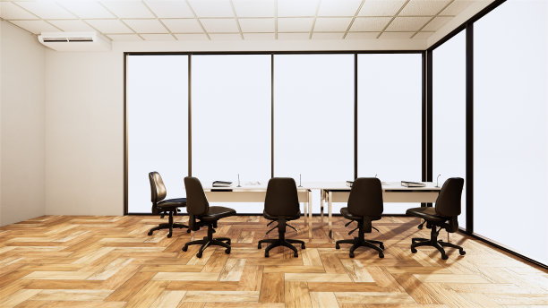 商务办公-美丽的会议室会议室及会议桌，现代风格。三维渲染图片下载