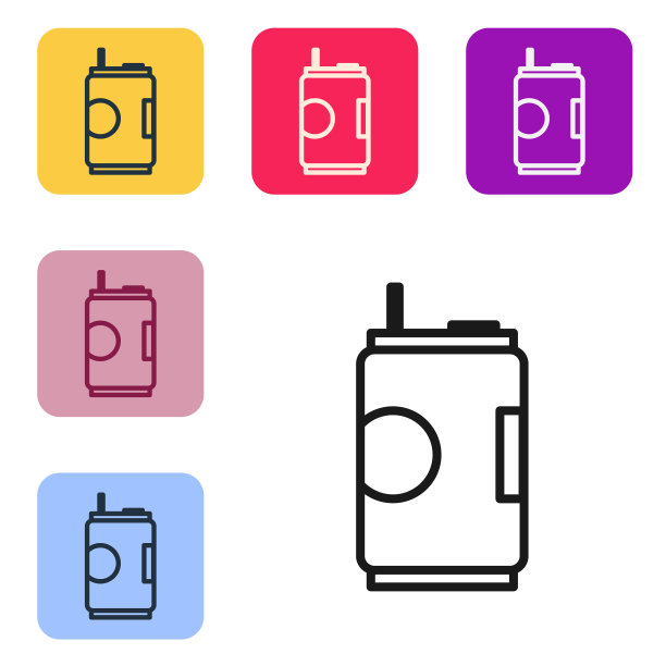 黑线汽水罐图标孤立在白色图片下载