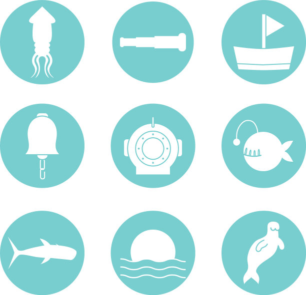 孤立的海洋生命块风格的图标设置图片下载