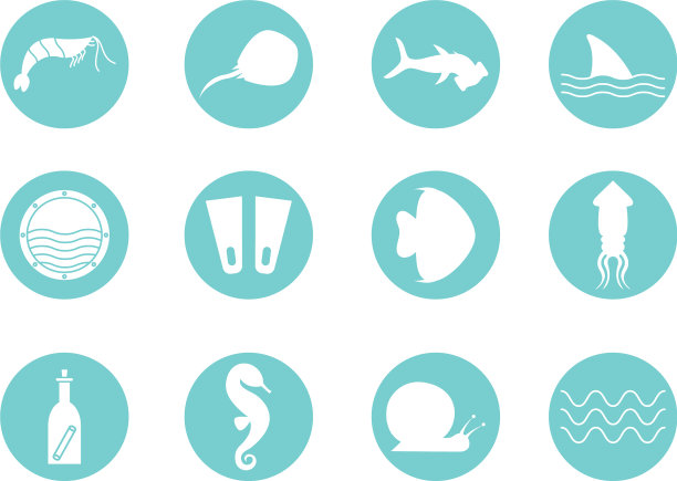 孤立的海洋生命块风格的图标设置图片下载