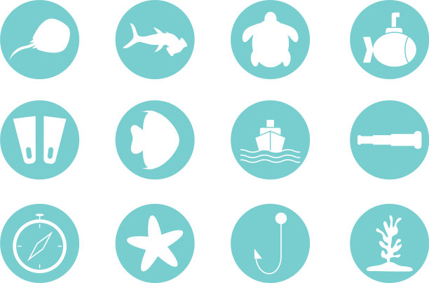 孤立的海洋生命块风格的图标设置图片下载