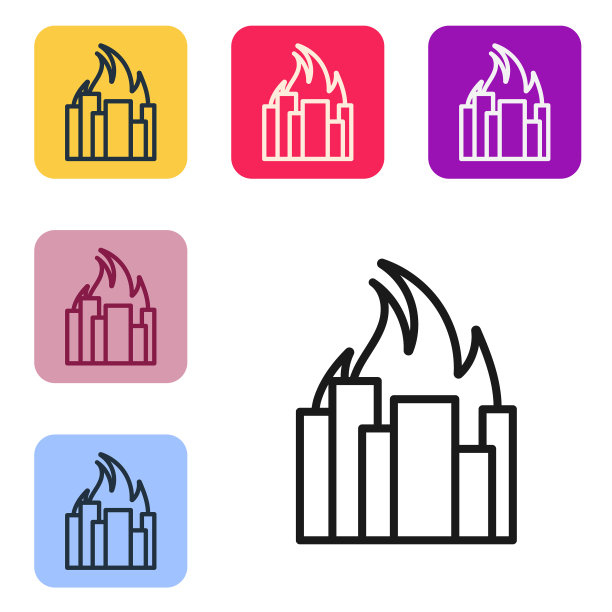 城市中燃烧着的建筑中燃起了黑线火图片下载