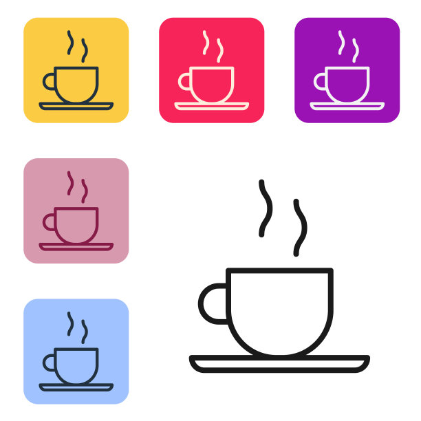 黑线咖啡杯图标孤立在白色图片下载