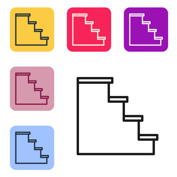 黑色线楼梯图标孤立在白色图片下载