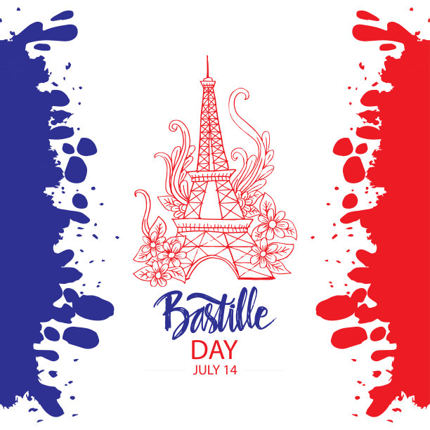 7月14日，巴士底日快乐。贺卡。图片下载