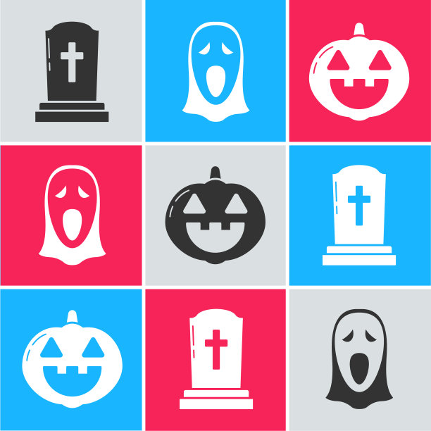 设置墓碑与十字架滑稽和可怕的鬼魂图片下载
