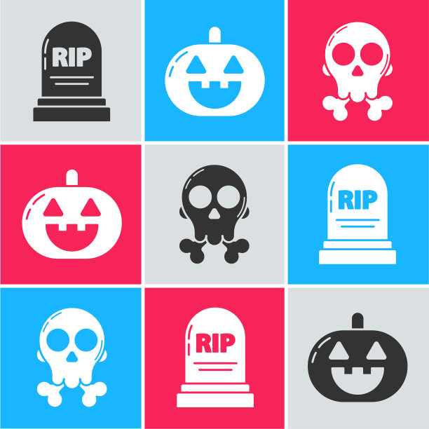 在墓碑上放上南瓜和骷髅图片下载