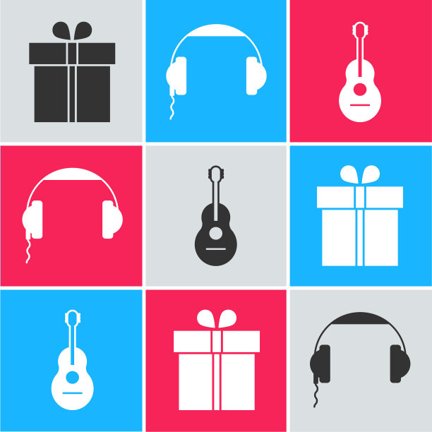 设置礼盒耳机和吉他图标图片下载