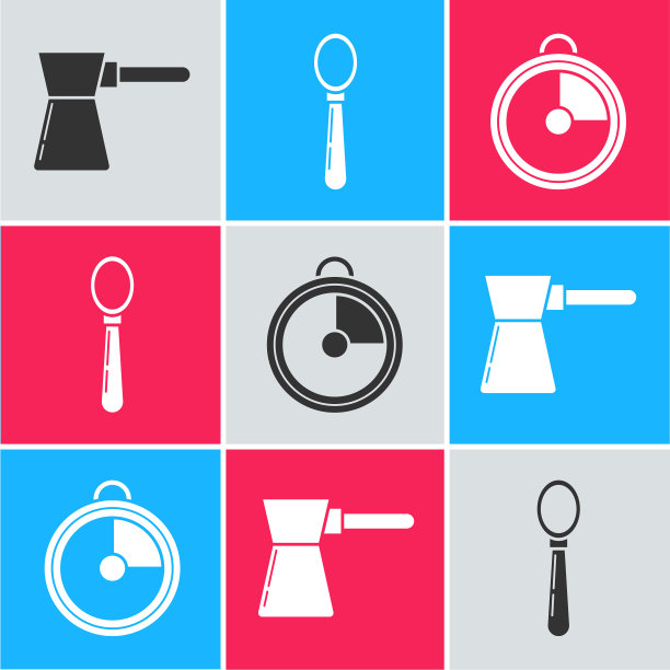 设置咖啡土耳其勺和厨房定时器图标图片下载