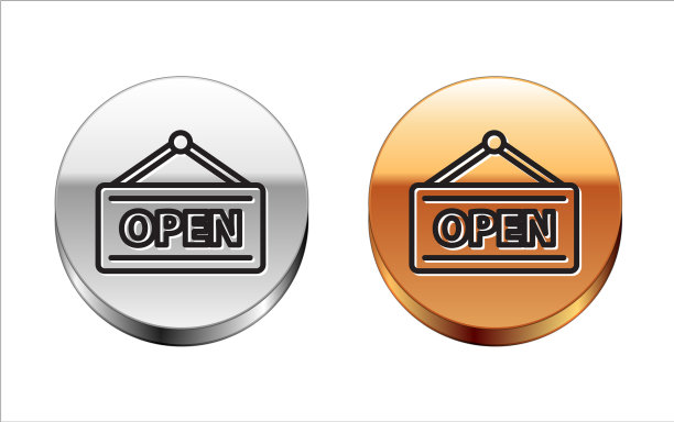 黑线悬挂标志，带有文字开门图标图片下载