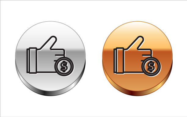 黑线手握硬币图标孤立上图片下载