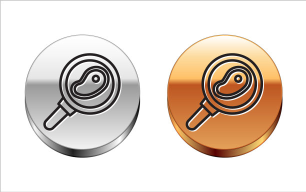 黑线牛排肉在煎锅图标孤立图片下载