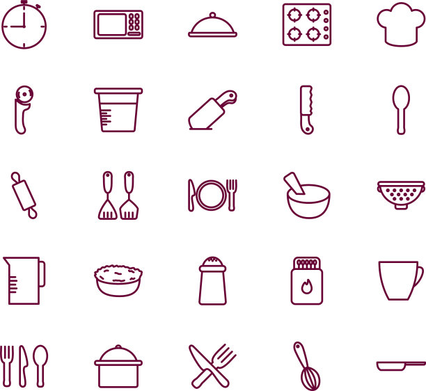孤立的厨师和厨房线风格的图标设置图片下载