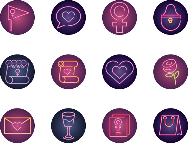 妇女节和女性概念图标设置霓虹图片下载