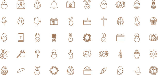 复活节快乐线风格图标集设计图片下载