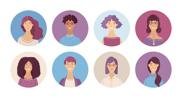 快乐的多元文化的人的头像设置。图片下载