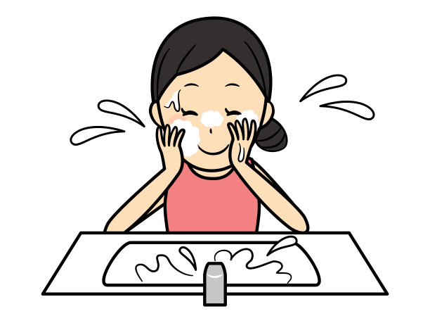 插图的女士洗她的脸图片下载