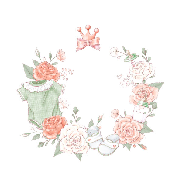 花束花环新生儿宝宝生日派对。手绘图片下载