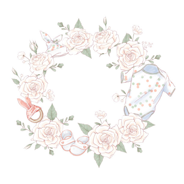 花束花环新生儿宝宝生日派对。手绘图片下载