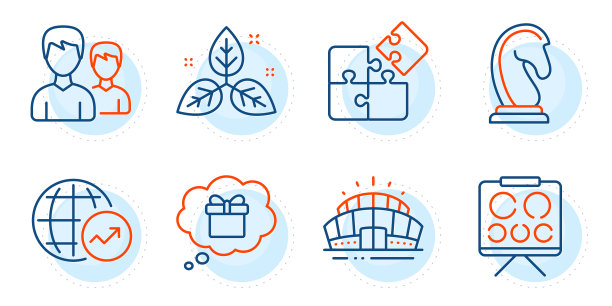 拼图公平贸易和竞技场体育场图标集图片下载