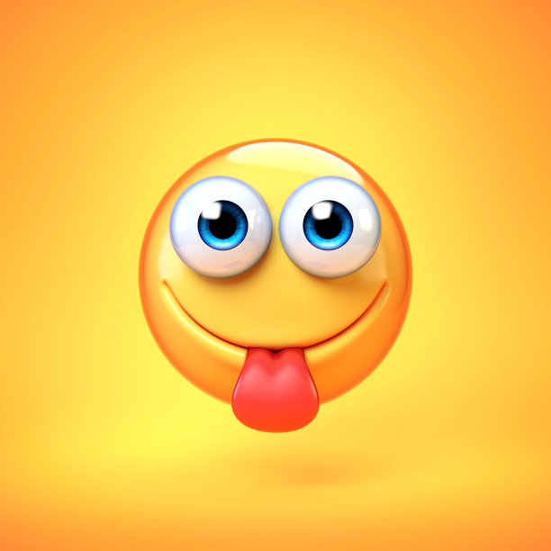 美味的表情孤立在黄色背景，粘舌头的表情3d渲染图片下载