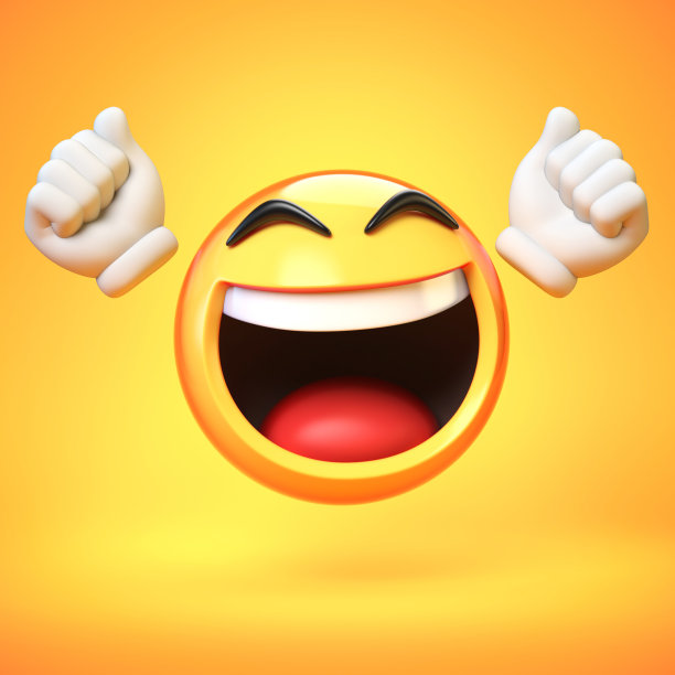 黄色背景上孤立的快乐表情，举手的表情3d渲染图片下载