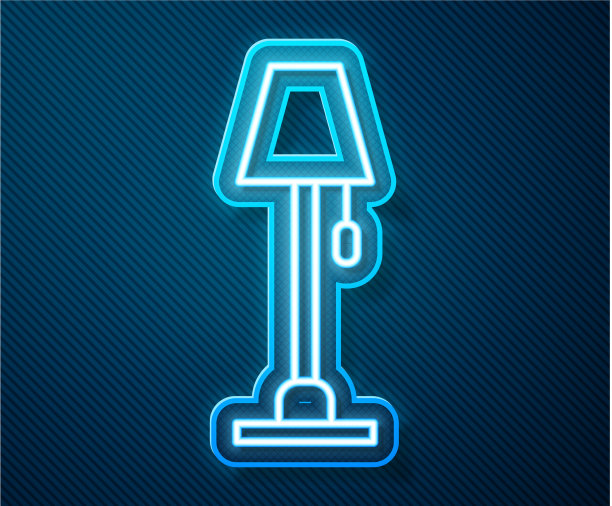 发光的霓虹灯线落地灯图标孤立在蓝色图片下载