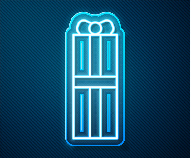 发光的霓虹灯线礼品盒图标孤立在蓝色图片下载