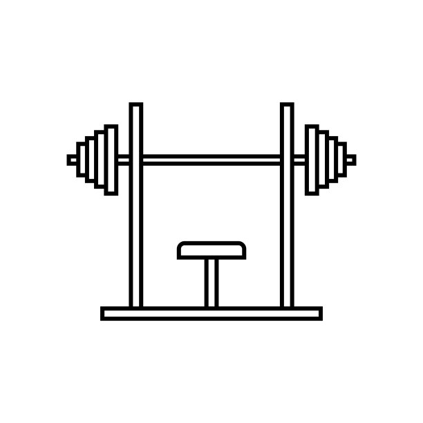 卧推图标在线条风格的健身房图标孤立图片下载