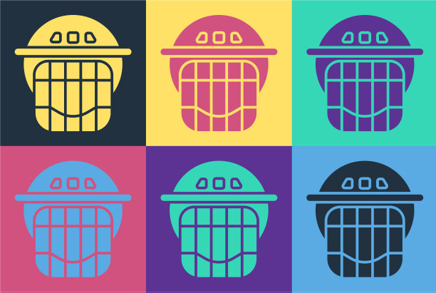 波普艺术曲棍球头盔图标孤立的颜色图片下载