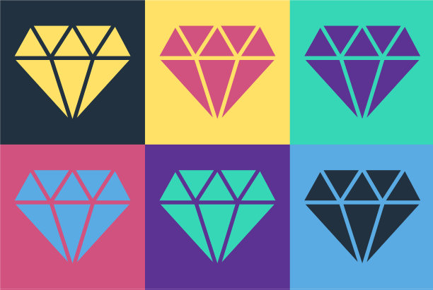 波普艺术钻石图标孤立的颜色背景图片下载