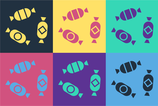 波普艺术糖果图标孤立的颜色背景图片下载