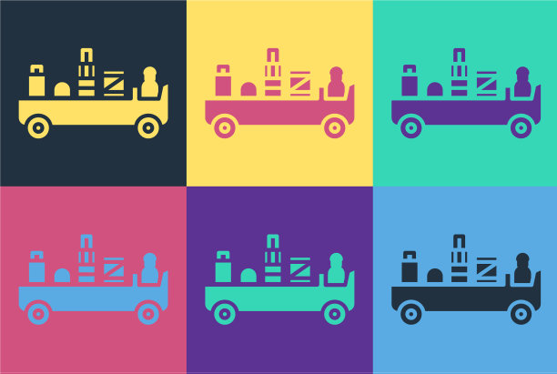 波普艺术机场行李拖车图标孤立图片下载