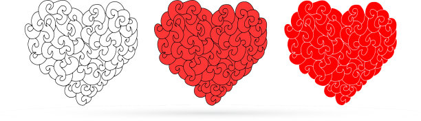 抽象心脏与波浪或漩涡设置图标图片下载