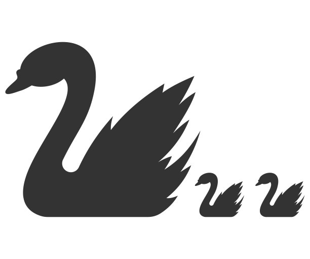 天鹅与婴儿向量黑色剪影图标孤立在白色背景。图片下载