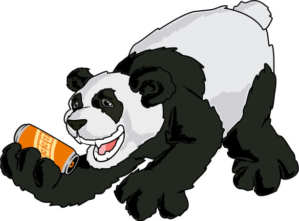亚洲熊猫人物和一罐啤酒图片下载