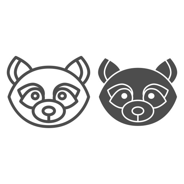 浣熊头线和固体图标森林野生图片下载