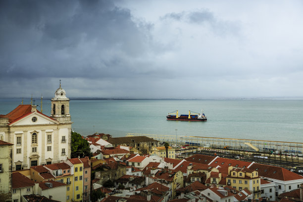 里斯本的Alfama区和Tagus河。图片下载