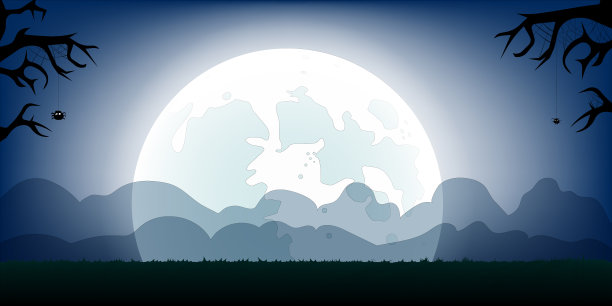 万圣节的背景模板与满月。矢量插图。图片下载
