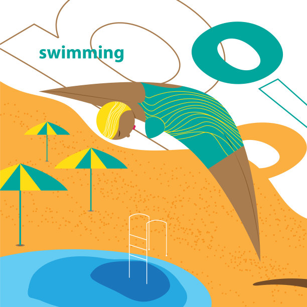 夏季女孩在游泳池海报在现代风格。矢量插图。图片下载