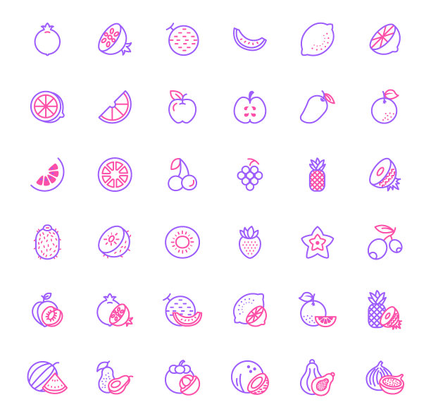 一套水果和新鲜的图标线条风格。图片下载