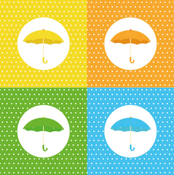 一套简单的无缝模式与伞在圆圆点背景图片下载
