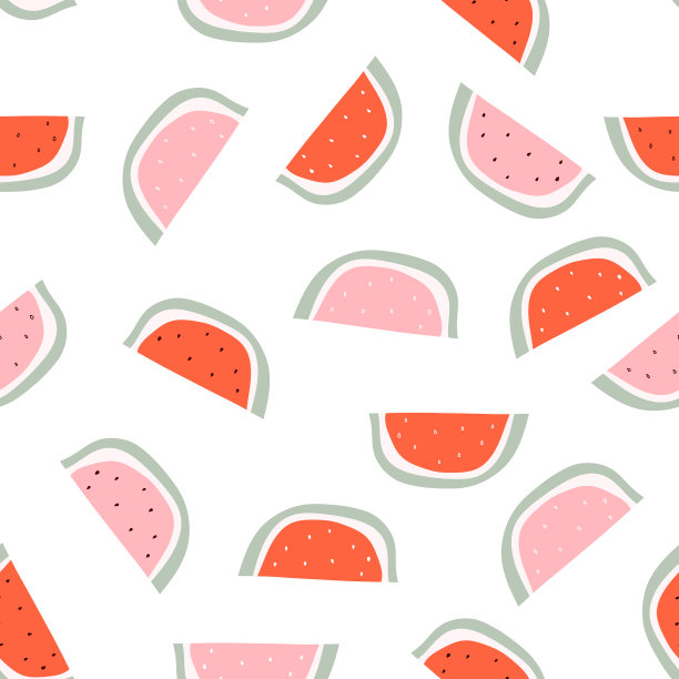 红色和粉色西瓜片与骨头设计在白色背景无缝图案墙纸背景。向量股票illustation图片下载